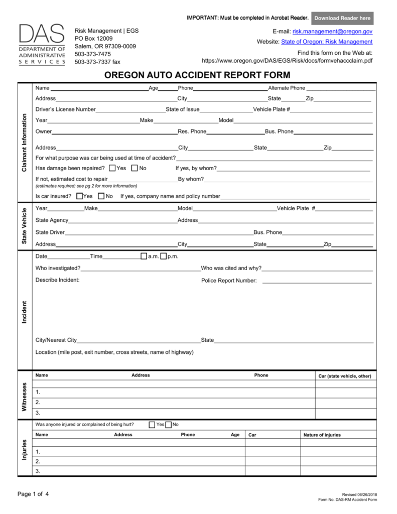 Form DAS RM Download Fillable PDF Or Fill Online Oregon Auto Accident 
