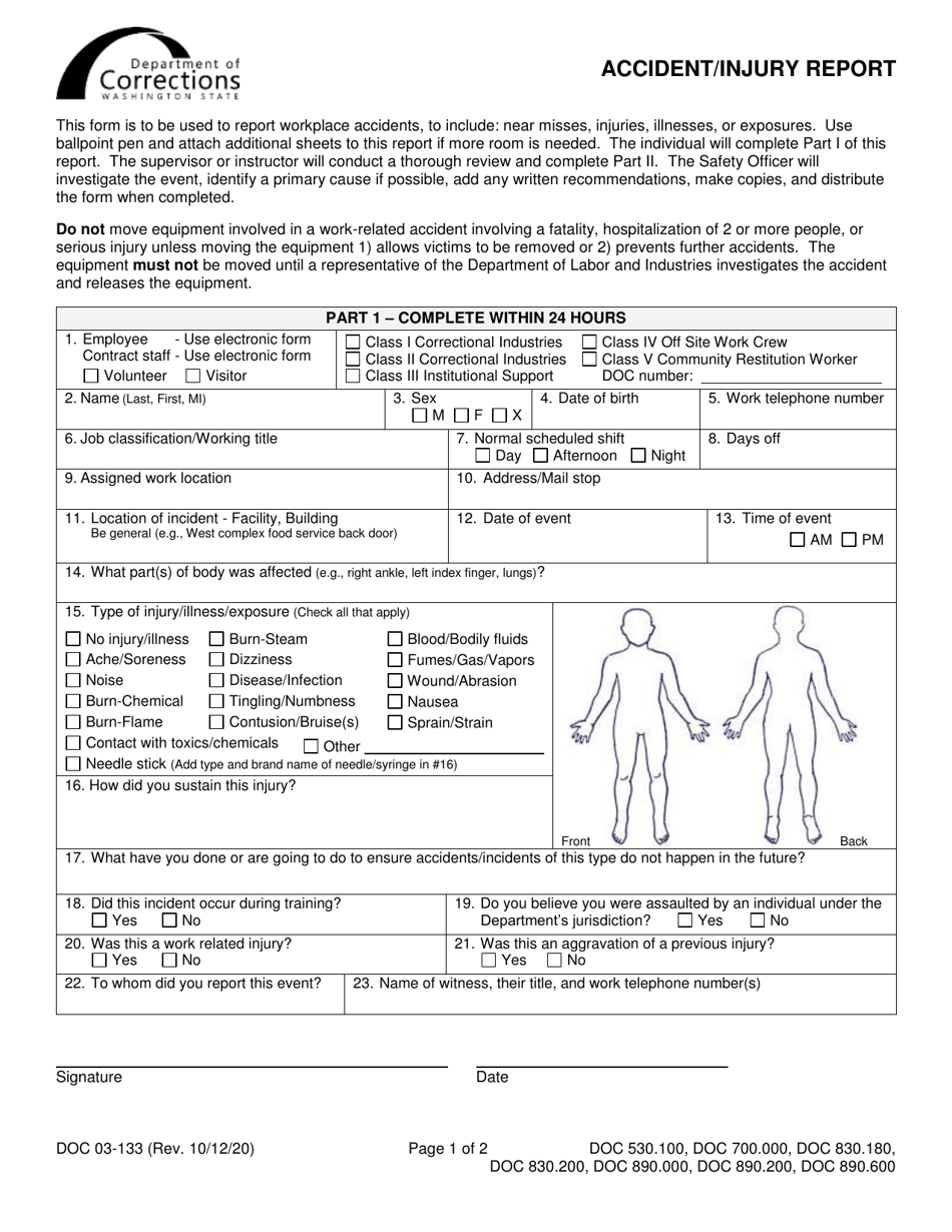 Form DOC03 133 Download Printable PDF Or Fill Online Accident Injury 