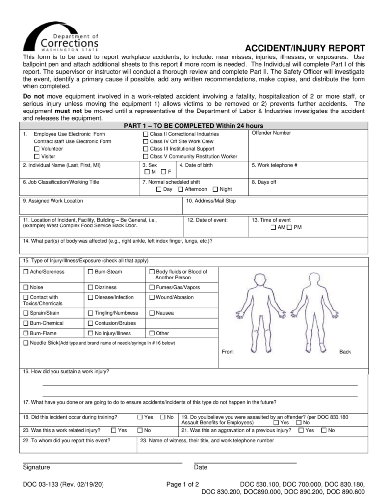 Form DOC03 133 Download Printable PDF Or Fill Online Accident Injury 