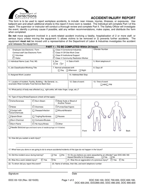 Form DOC03 133 Download Printable PDF Or Fill Online Accident Injury 