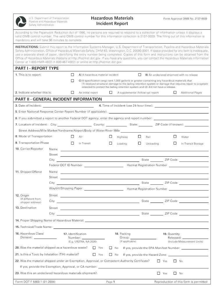 Form Dot F 5800 1 Codes Fill Out And Sign Printable PDF Template 