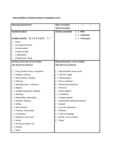 Form For Medium Potential Incident Investigation