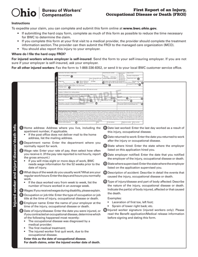 Form FROI 1 BWC 1101 Download Printable PDF Or Fill Online First 