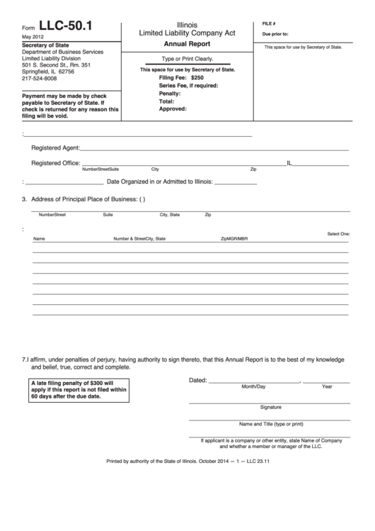 Form Llc 50 1 Annual Report Illinois Limited Liability Company Act 