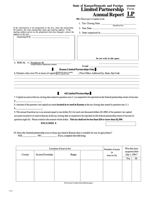 Form Lp Domestic And Foreign Limited Partnership Annual Report 