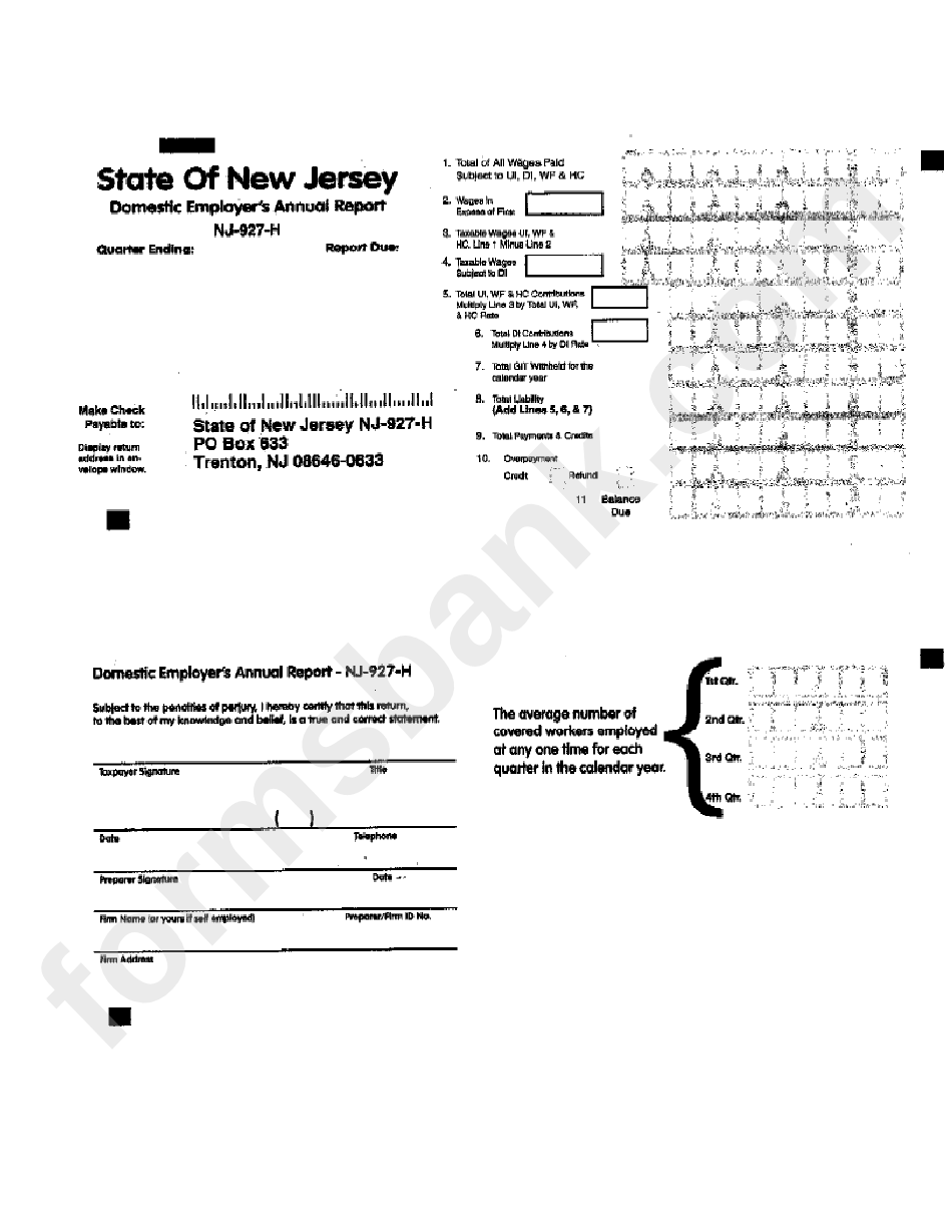 Form Nj 927 H Domestic Employer S Annual Report Printable Pdf Download