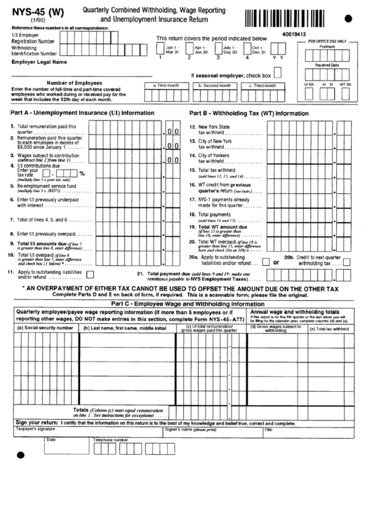 Form Nys 45 W Quarterly Combined Withholding Wage Reporting And 