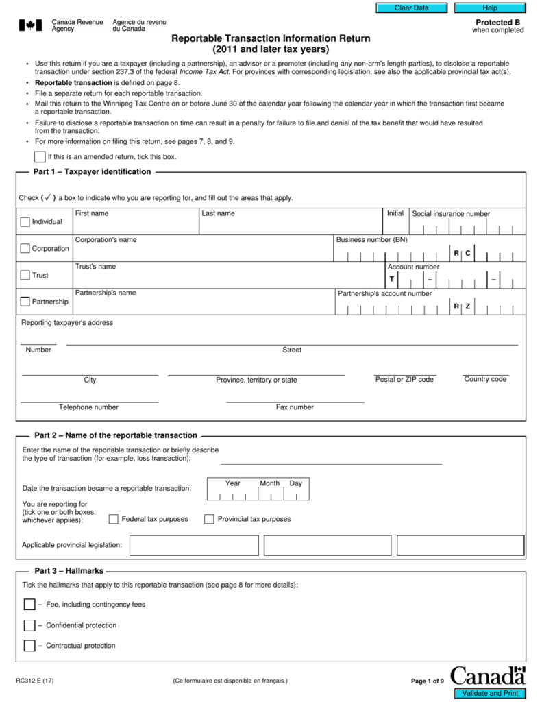 Form RC312 Download Fillable PDF Or Fill Online Reportable Transaction 