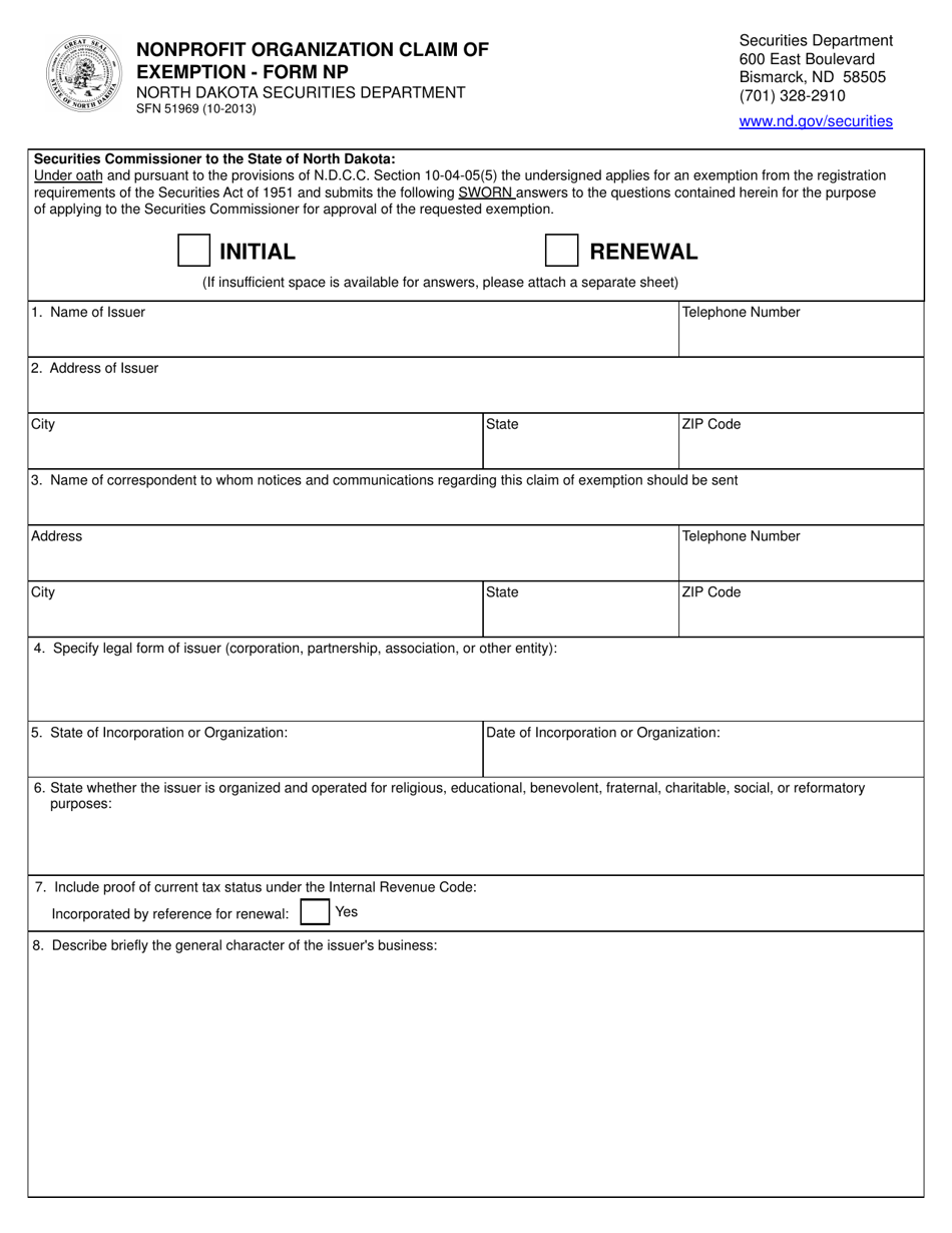 Form SFN51969 NP Download Fillable PDF Or Fill Online Nonprofit 