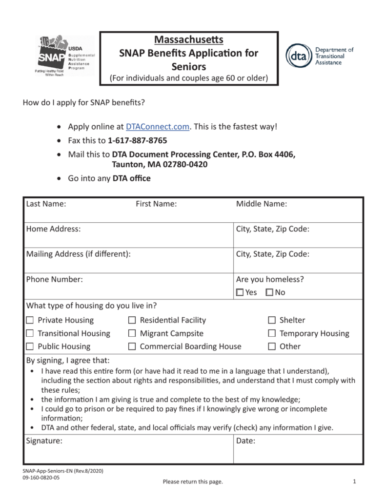 Form SNAP APP SENIORS Download Fillable PDF Or Fill Online Snap 