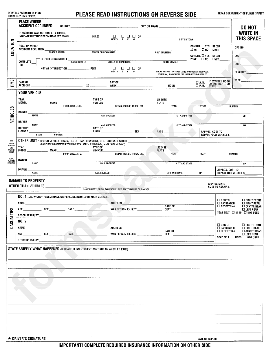 Form St 2 Driver Accident Report Form Texas Department Of Public 