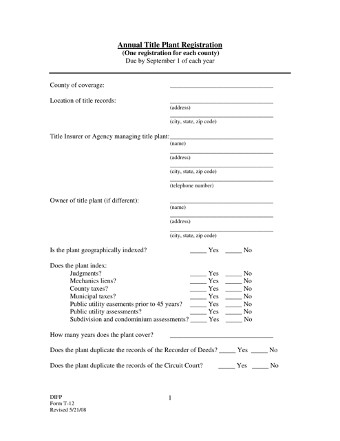 Form T 12 Download Printable PDF Or Fill Online Annual Title Plant 