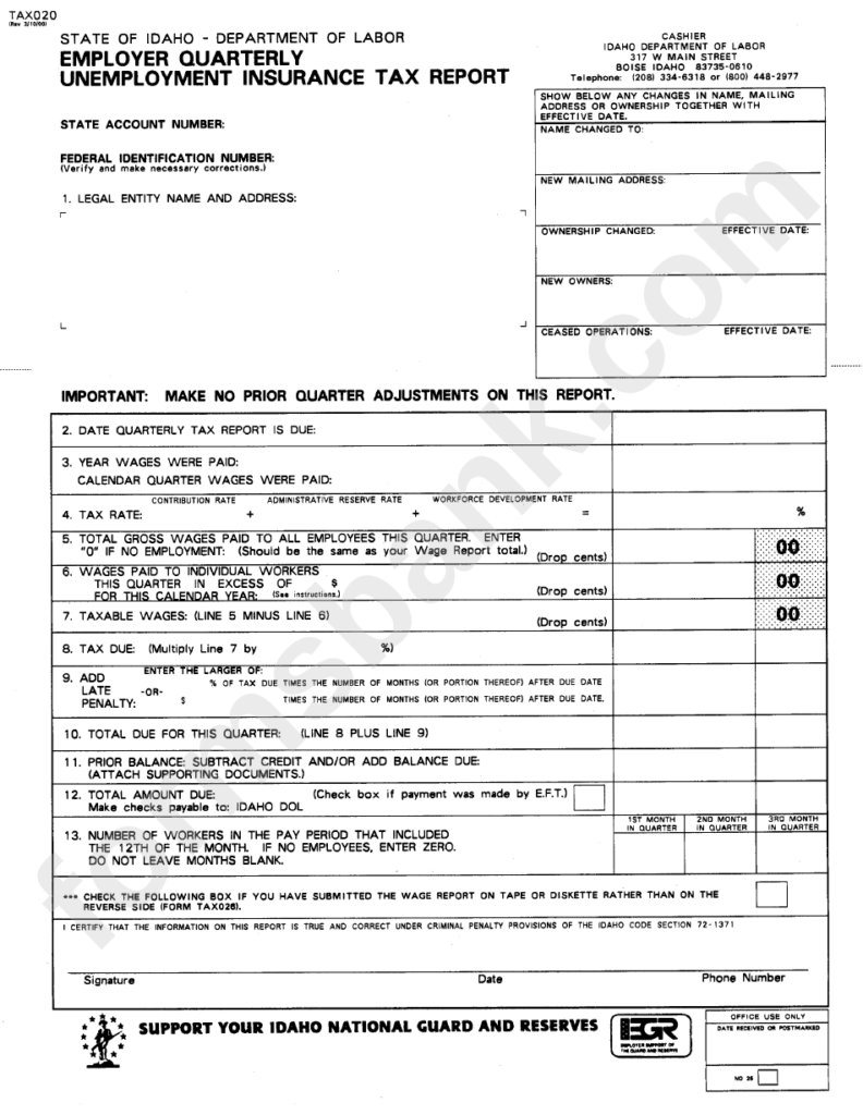 Form Tax020 Employer Quarterly Unemployment Insurance Tax Report 