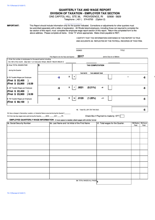 Form Tx 17 Quarterly Tax And Wage Report 2017 Printable Pdf Download