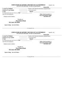 Form W 1 Employers Quarterly Return Of Tax Withheld Printable Pdf