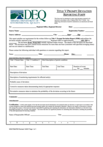 Form Wek tma pdr Title V Prompt Deviation Reporting Virginia