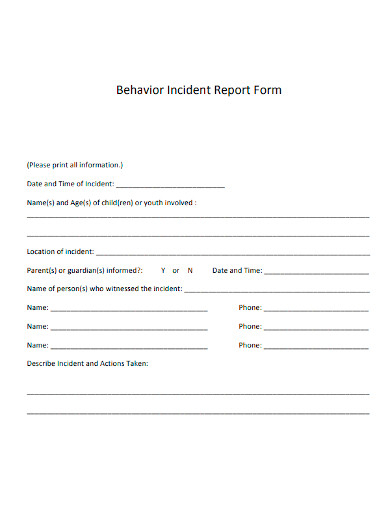 FREE 10 Behavior Incident Report Samples Employee Daycare Student 