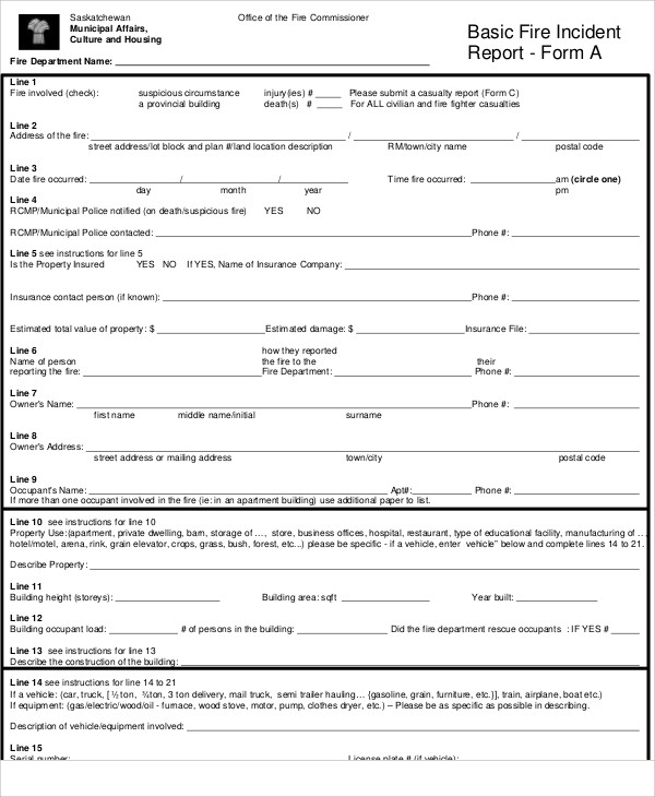 FREE 12 Sample Fire Incident Reports In PDF MS Word