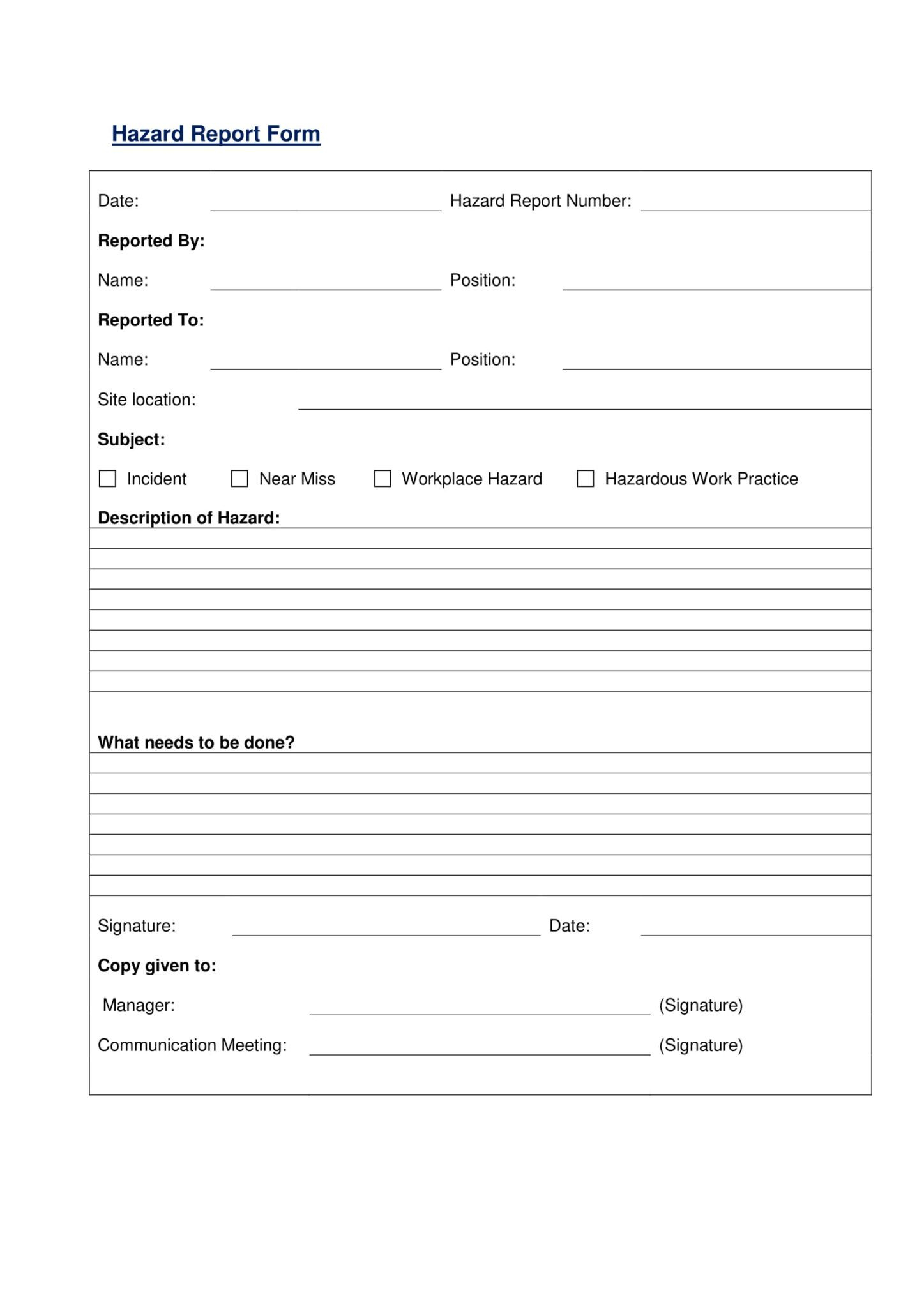 Free 13 Hazard Report Forms In Ms Word Pdf Pertaining To Hazard 