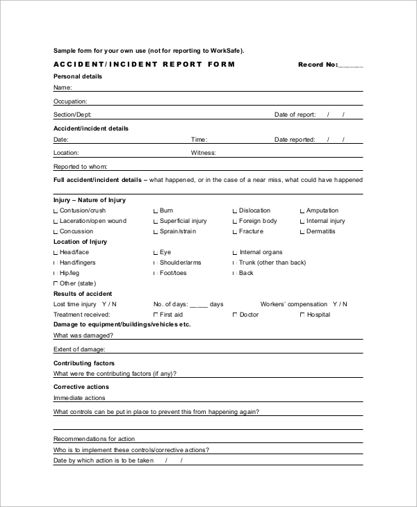 FREE 13 Sample Incident Report Forms In MS Word PDF