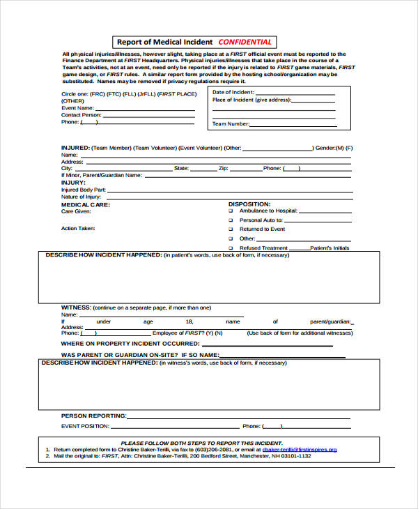 FREE 41 Sample Incident Report Forms In PDF Pages Excel MS Word