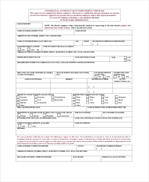 FREE 8 Sample Incident Report Forms In PDF MS Word