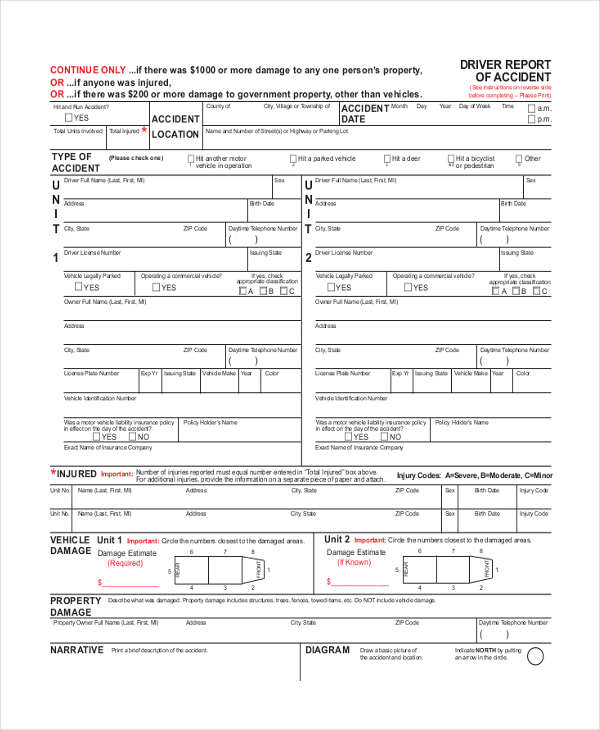 FREE 9 Sample DMV Accident Report Forms In PDF MS Word Pages 