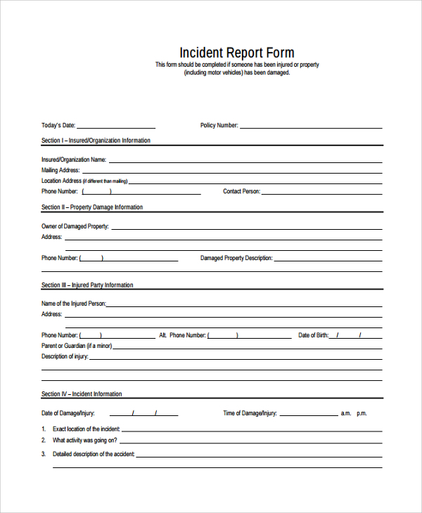 FREE 9 Sample Incident Reporting Forms In PDF MS Word