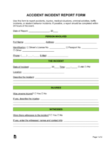 Free Accident Incident Report Form PDF Word EForms