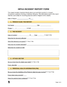 Free HIPAA Incident Report Form Sample PDF Word EForms