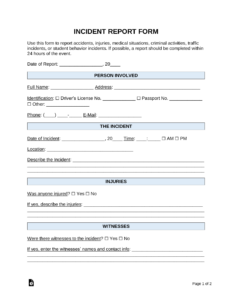 Free Incident Report Templates 18 Sample PDF Word EForms