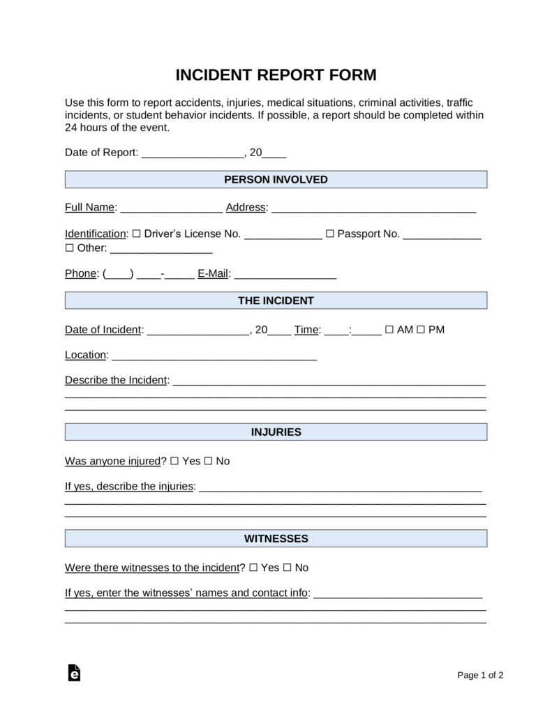 Free Incident Report Templates 18 Sample PDF Word EForms