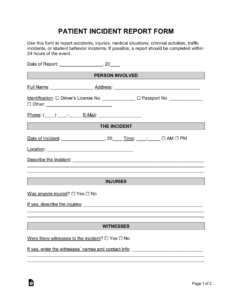 Free Patient Medical Incident Report Form PDF Word EForms