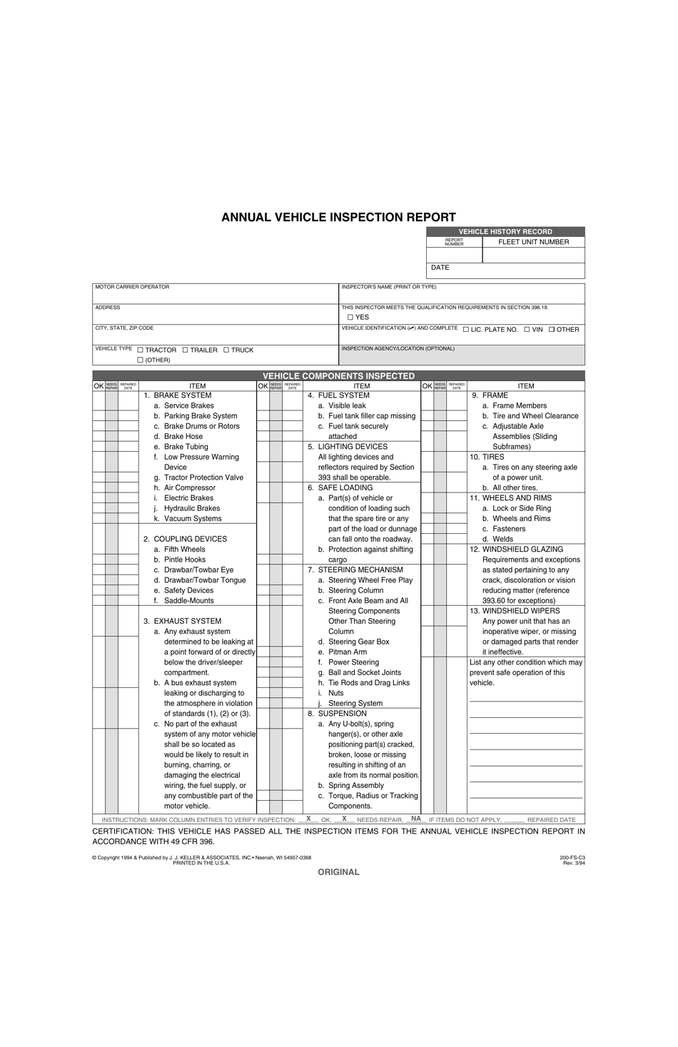 Annual Vehicle Inspection Report Form Pdf ReportForm