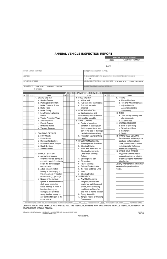 Free Printable Annual Vehicle Inspection Report