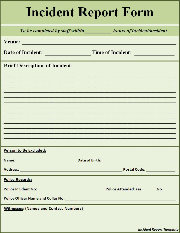 Free Printable Police Report Template Form GENERIC 