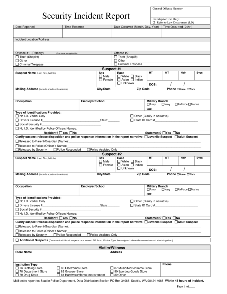 General Incident Report Form Template Master Template 2608