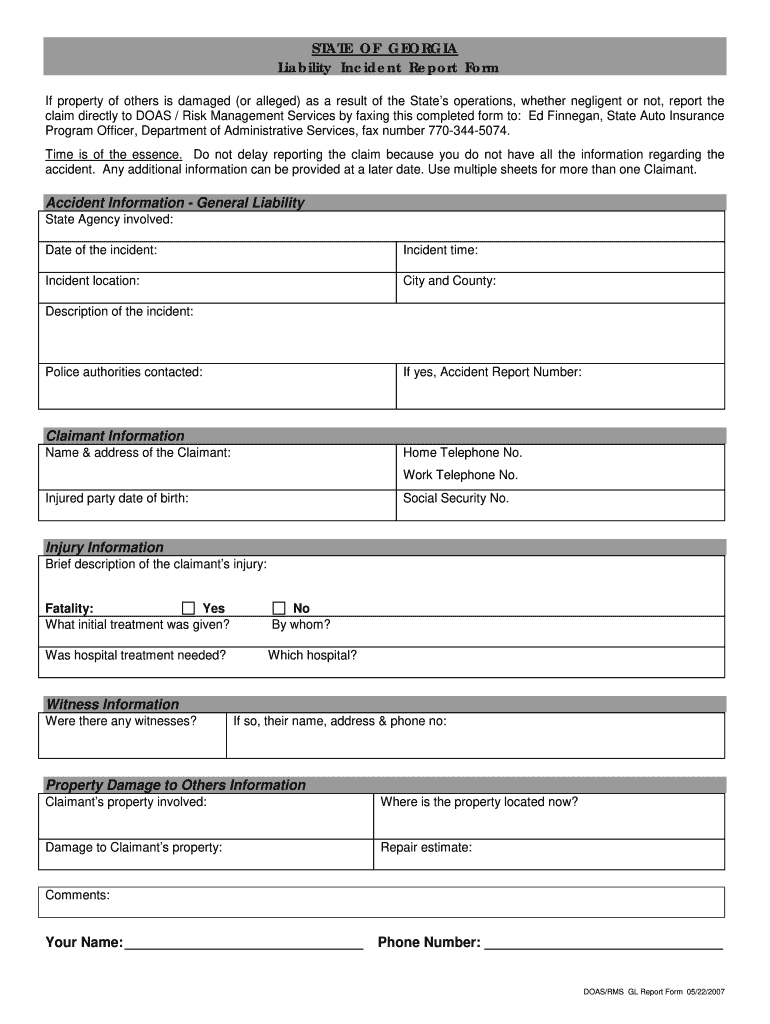 Georgia Doas Incident Report 2007 Form Fill Out Sign Online DocHub