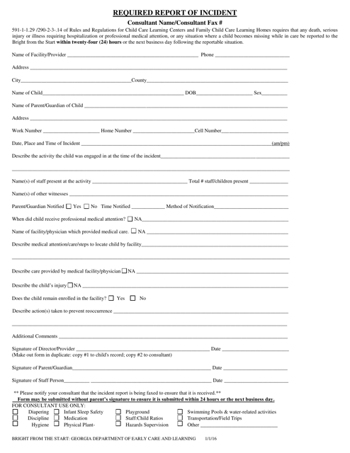 Georgia United States Required Report Of Incident Download Printable 