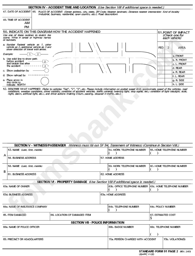 Sf 91 Accident Report Form - ReportForm.net