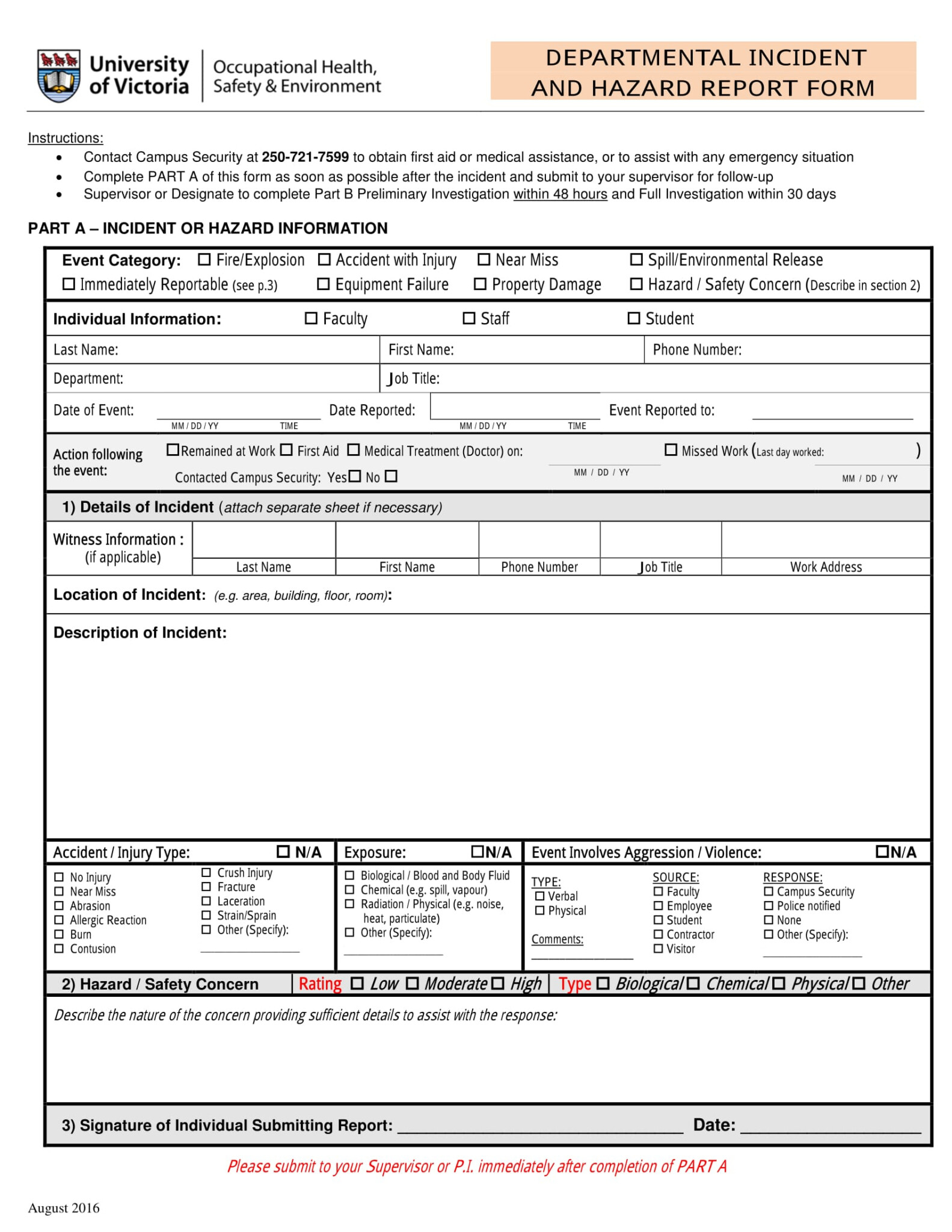 Hazard Incident Report Form Example ReportForm