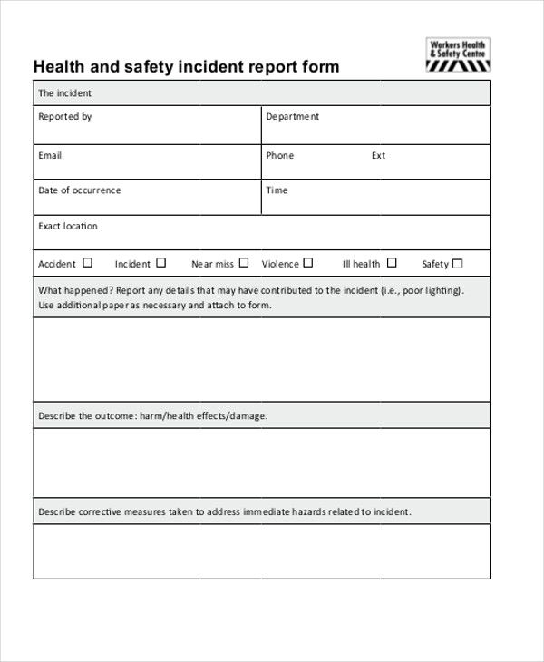 Health And Safety Incident Report Form Template 9 PROFESSIONAL 