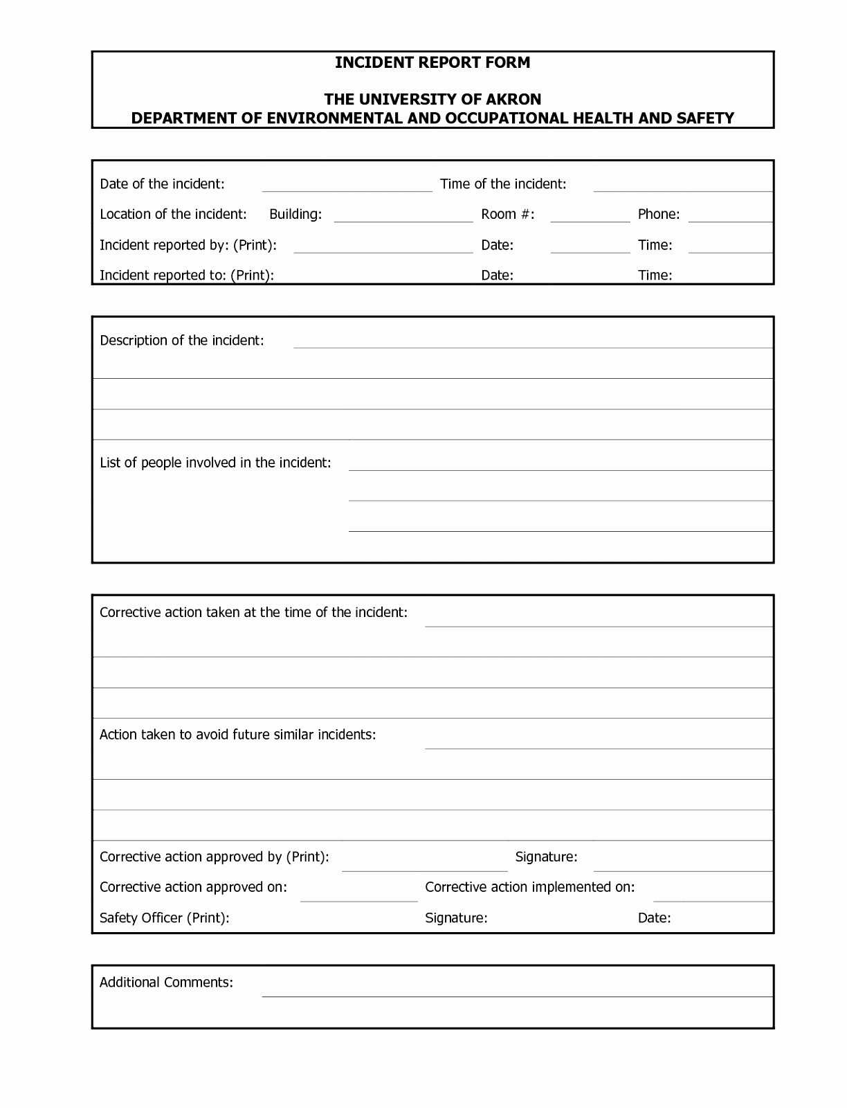 Health And Safety Incident Report Form Template Professional Template