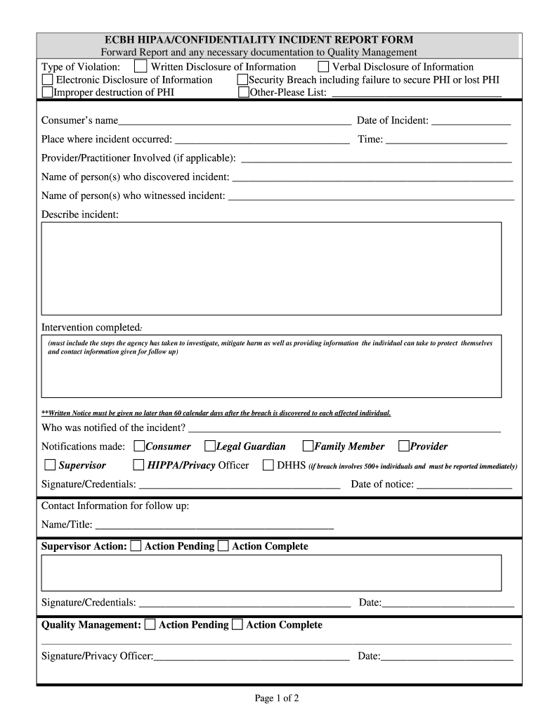 Hipaa Security Incident Report Form Fill Online Printable Fillable 