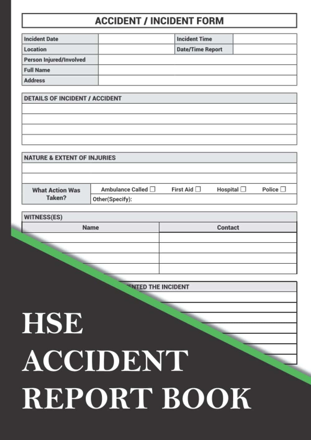 HSE Accident Report Book Accident Incident Log Book Health And 