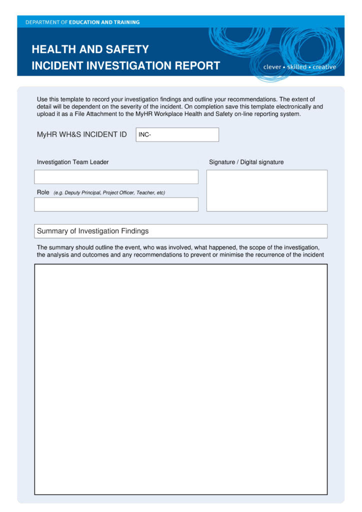 HSE Health Safety Incident Investigation Report Templates At 