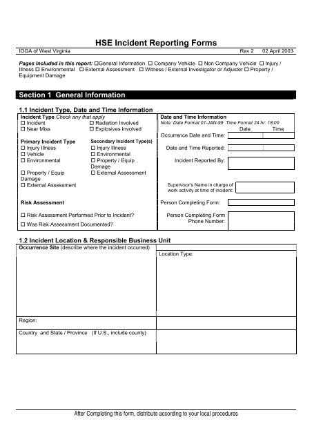 HSE Incident Reporting Form