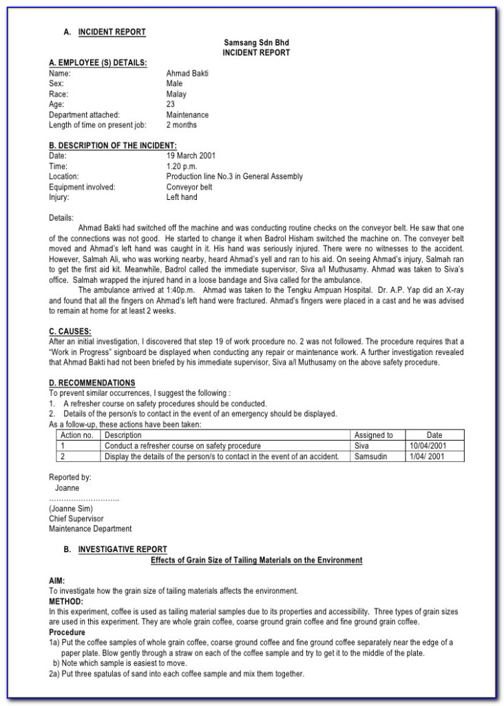 Incident Investigation Report Template South Africa
