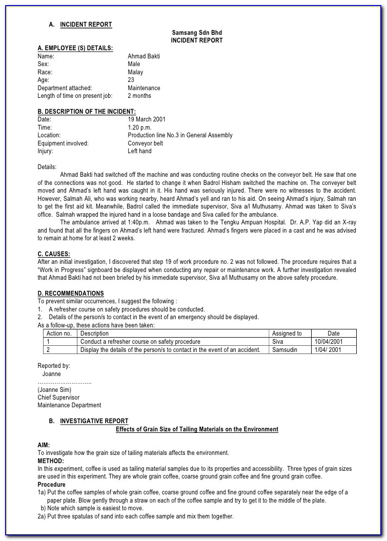 Incident Investigation Report Template South Africa