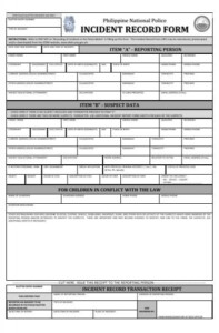 INCIDENT RECORD FORM DIDM Philippine National Police